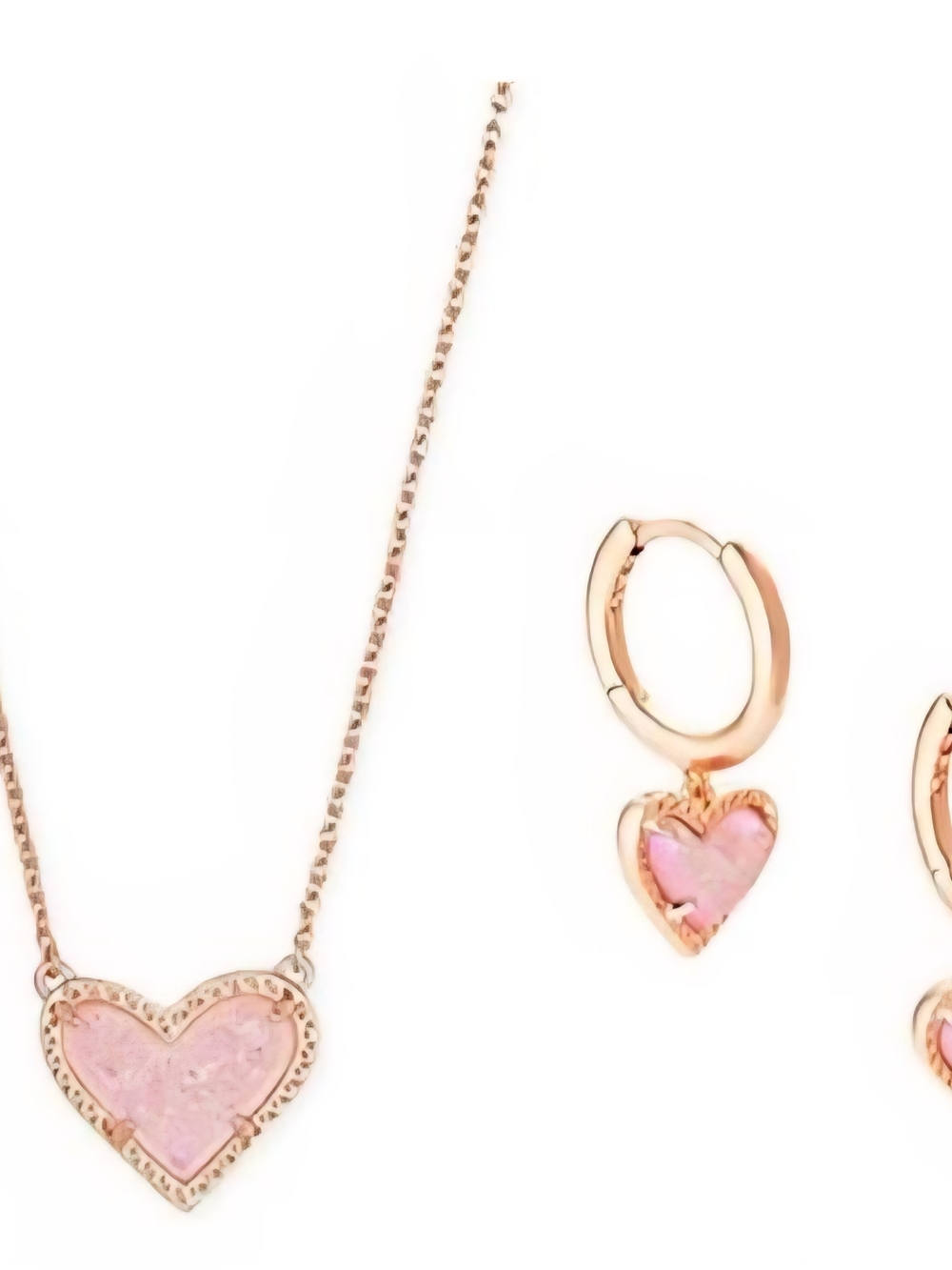 Kendra Scott Ari Heart Pendant Necklace and Hoop Earrings - Pink Heart Jewelry